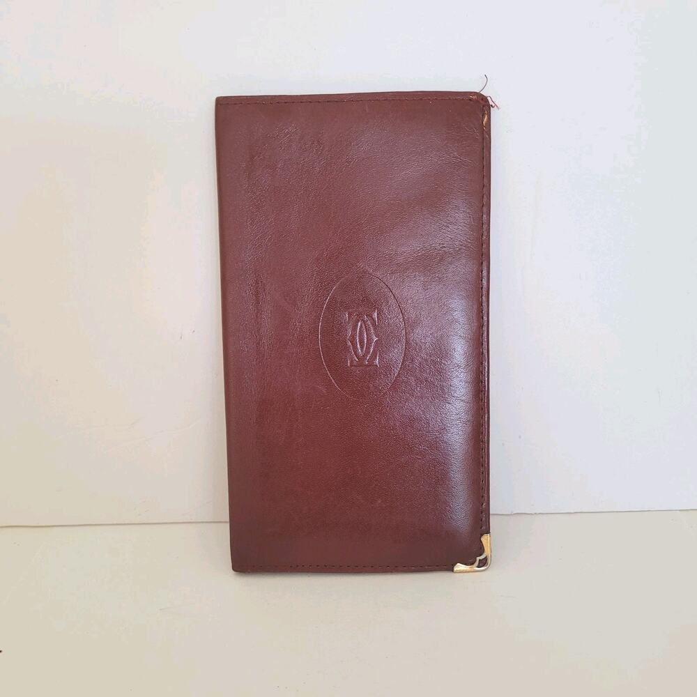 Cartier Vintage Bifold Leather Bordeaux Red‎ Wallet Large Credit Card Checkbook